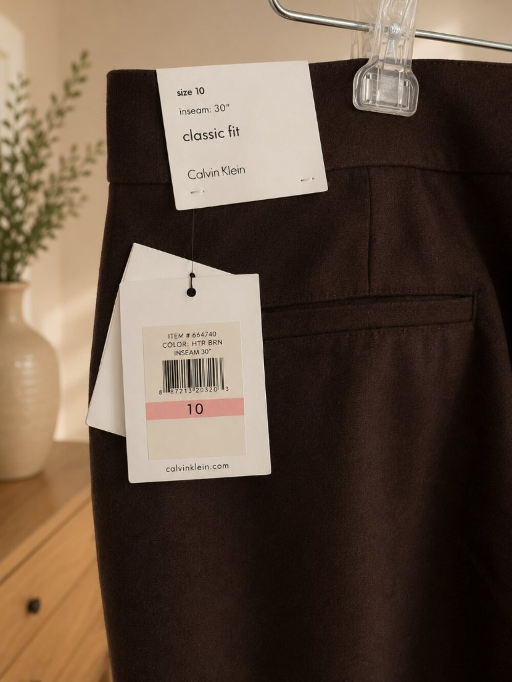 NWT Calvin Klein Dark Brown Classic Fit Dress Pants Size 10 30" Inseam - Picture 4 of 5